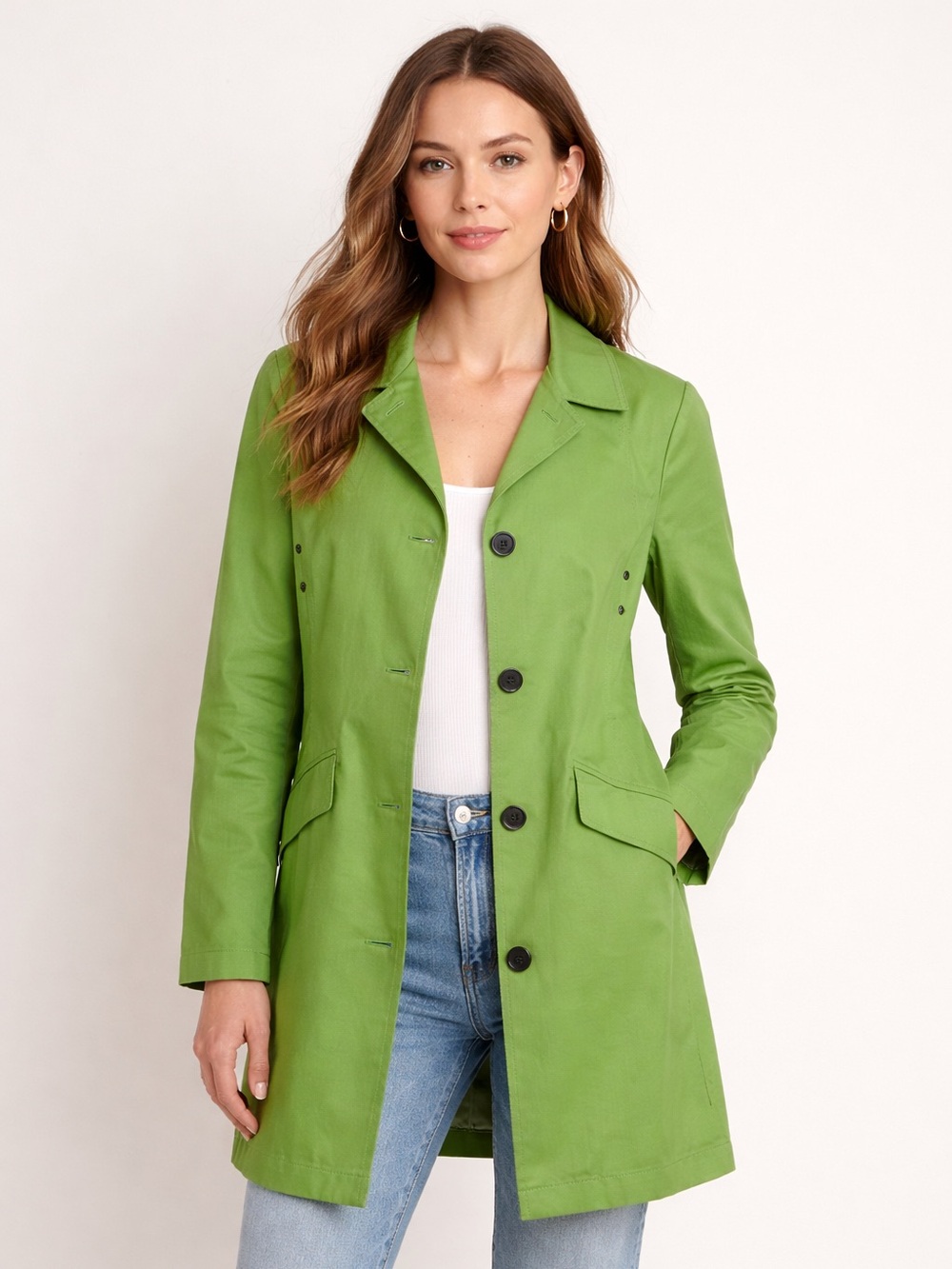Burberry London Archival Apple Lime Green Cotton Car Trench Coat Jacket Size 4
